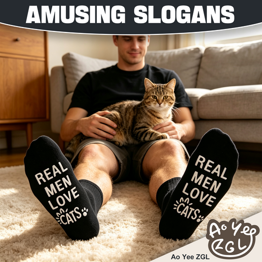 Real Men Love Cats Non-Slip Socks – Funny Gift for Cat Dads, Size 6–12