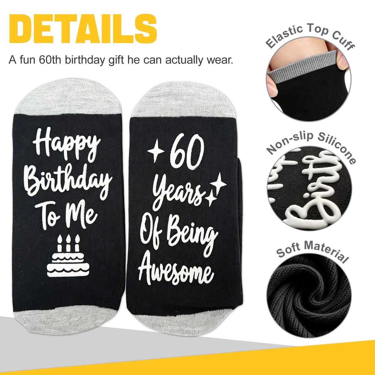 Ao Yee ZGL Birthday Socks,21th 30th 40th 50th 60th Birthday Gifts for Men - 60