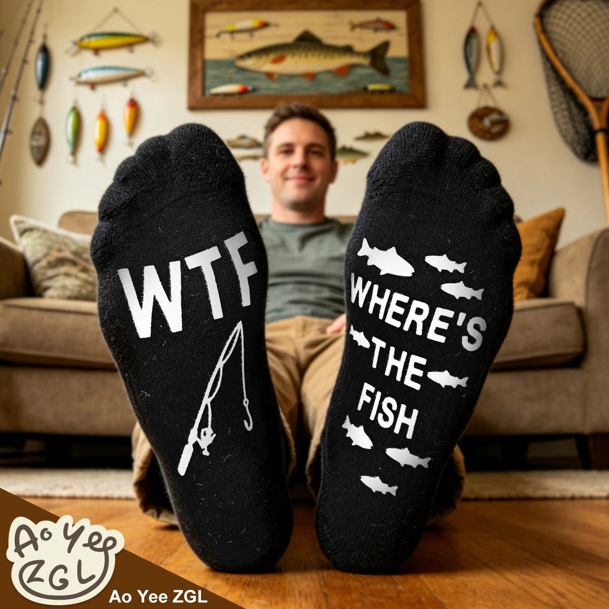 Fun Fishing Socks,Gifts for Men,Stocking Stuffer for Fishing Dad - Fishing Socks - Small Fish