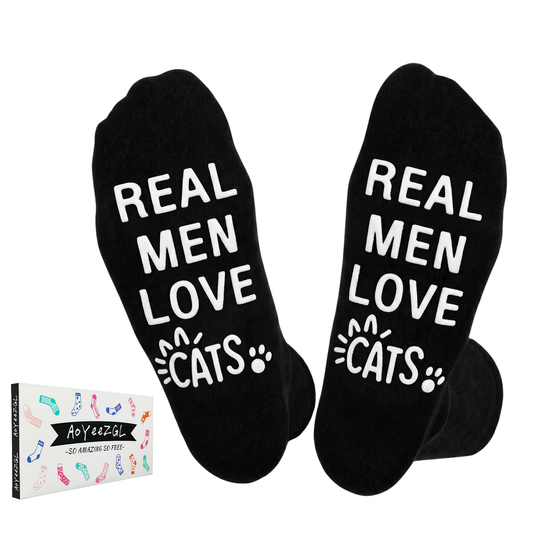 Real Men Love Cats Non-Slip Socks – Funny Gift for Cat Dads, Size 6–12