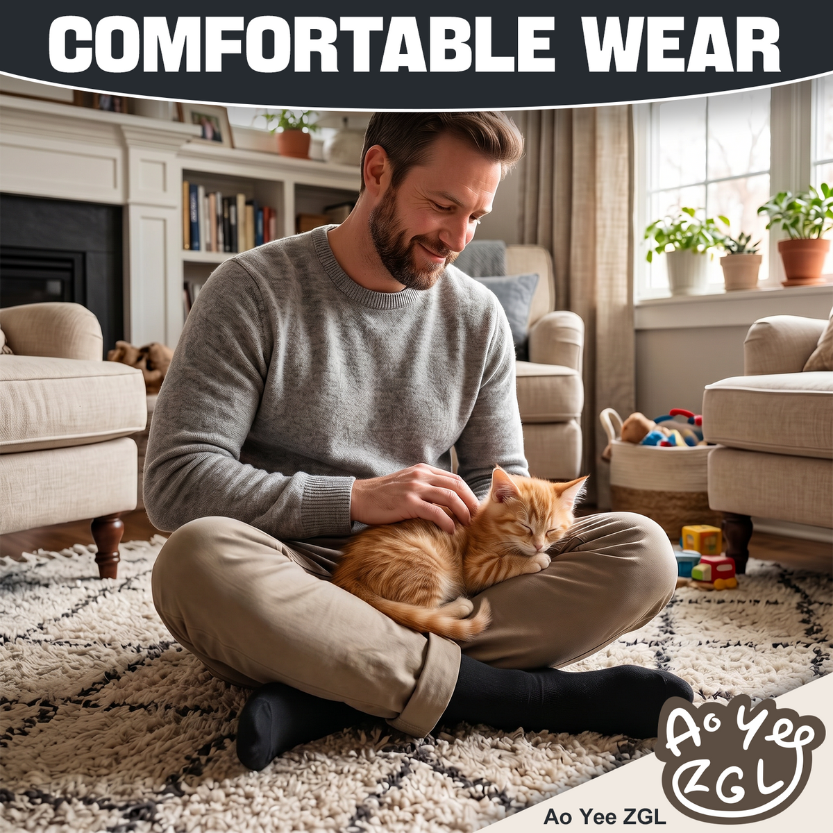 Real Men Love Cats Non-Slip Socks – Funny Gift for Cat Dads, Size 6–12