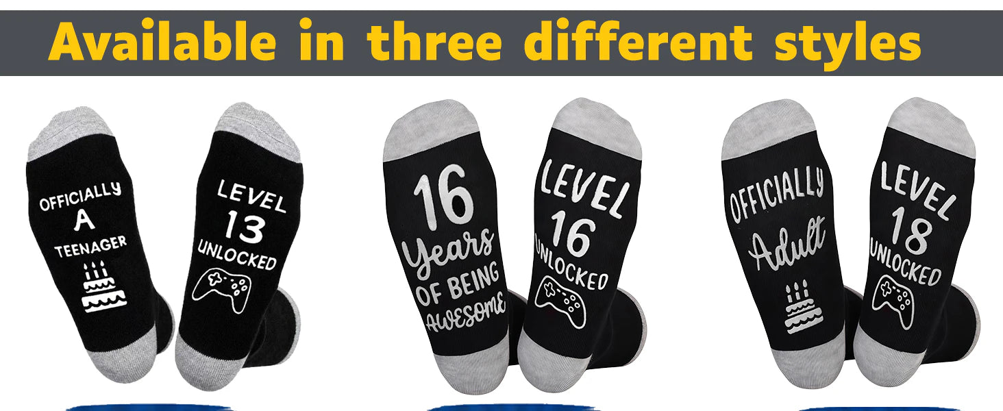 13th,16th,18th Birthday Gaming Socks,Fun Birthday Gifts for 13,16,18 Years Old Teen Boys ,Novelty Gifts for Gamer details 2