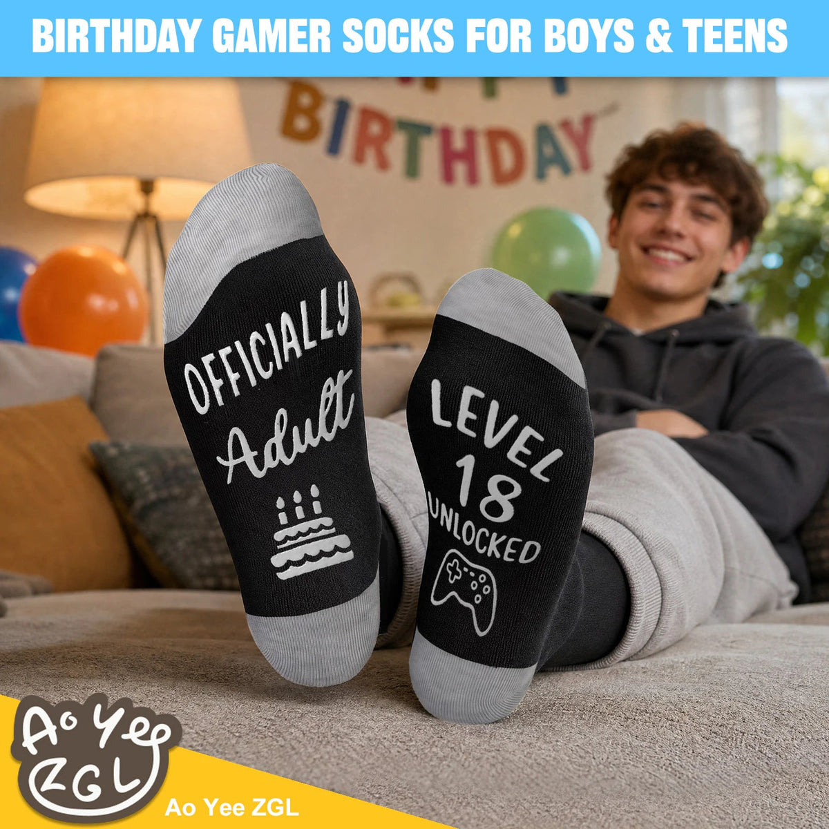 13th,16th,18th Birthday Gaming Socks,Fun Birthday Gifts for 13,16,18 Years Old Teen Boys ,Novelty Gifts for Gamer - Gaming Socks-16