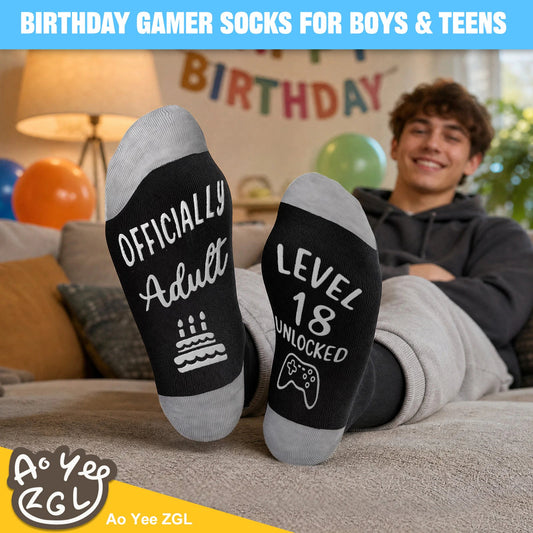 13th,16th,18th Birthday Gaming Socks,Fun Birthday Gifts for 13,16,18 Years Old Teen Boys ,Novelty Gifts for Gamer - Gaming Socks-16
