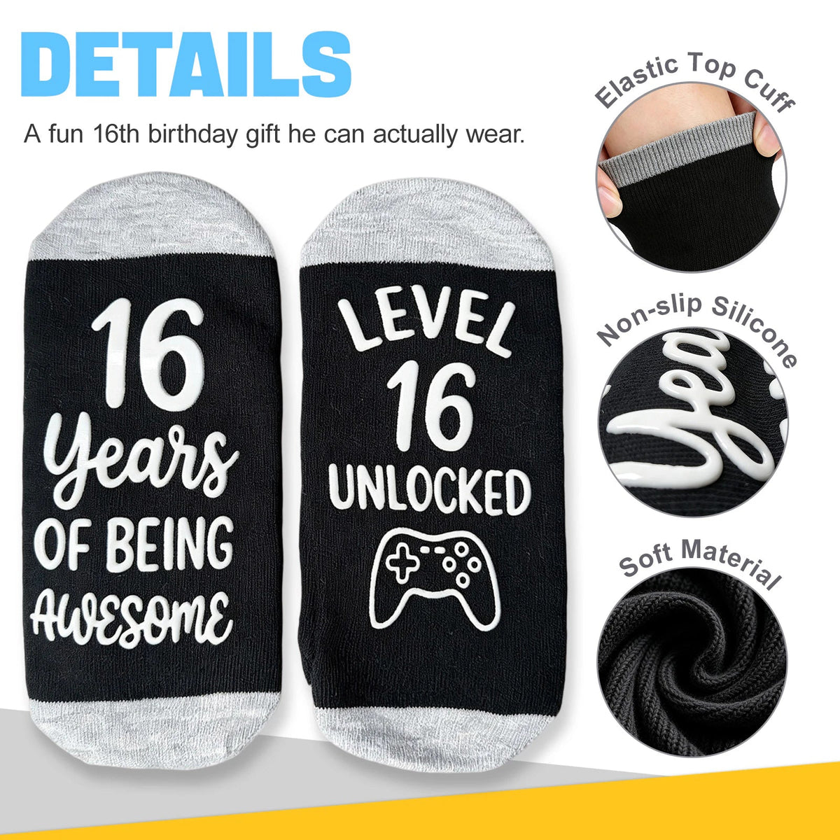 13th,16th,18th Birthday Gaming Socks,Fun Birthday Gifts for 13,16,18 Years Old Teen Boys ,Novelty Gifts for Gamer - Gaming Socks-16