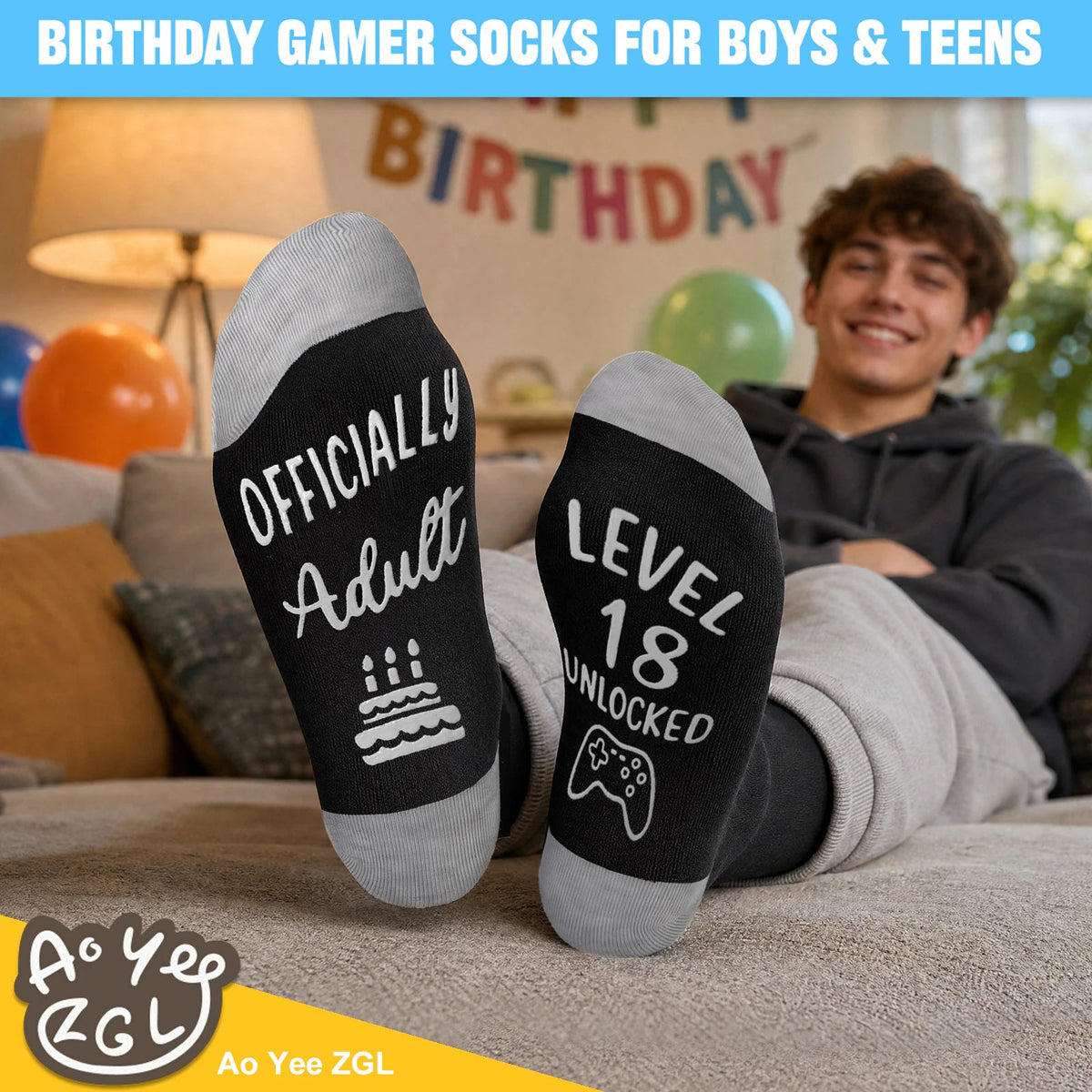 13th,16th,18th Birthday Gaming Socks,Fun Birthday Gifts for 13,16,18 Years Old Teen Boys ,Novelty Gifts for Gamer - Gaming Socks-18