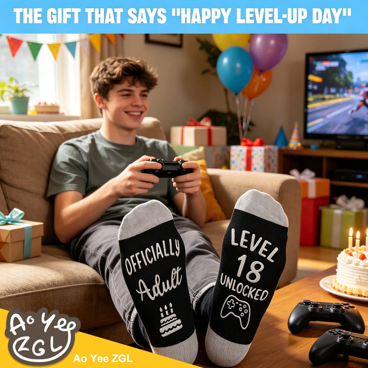 13th,16th,18th Birthday Gaming Socks,Fun Birthday Gifts for 13,16,18 Years Old Teen Boys ,Novelty Gifts for Gamer - Gaming Socks-18
