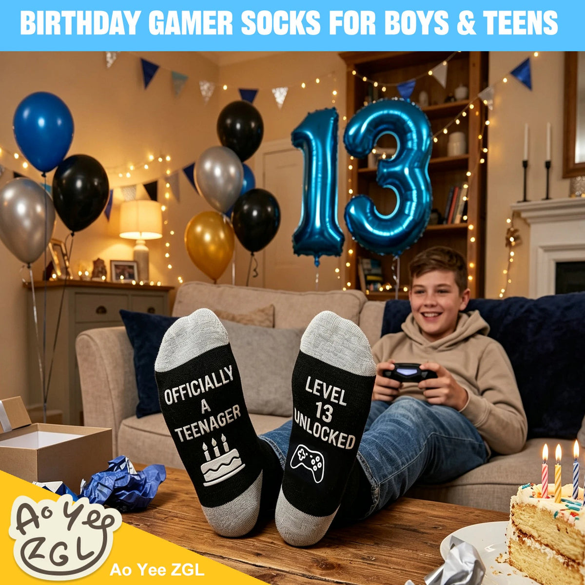 13th,16th,18th Birthday Gaming Socks,Fun Birthday Gifts for 13,16,18 Years Old Teen Boys ,Novelty Gifts for Gamer - Gaming Socks-13