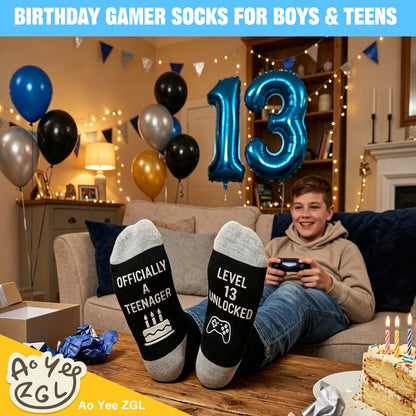 13th,16th,18th Birthday Gaming Socks,Fun Birthday Gifts for 13,16,18 Years Old Teen Boys ,Novelty Gifts for Gamer - Gaming Socks-13