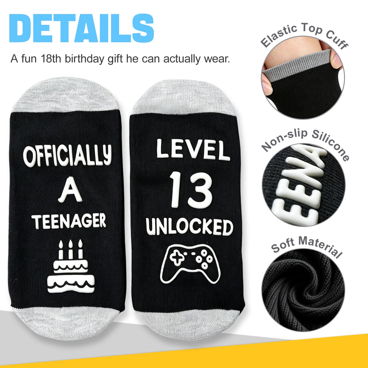 13th,16th,18th Birthday Gaming Socks,Fun Birthday Gifts for 13,16,18 Years Old Teen Boys ,Novelty Gifts for Gamer - Gaming Socks-13