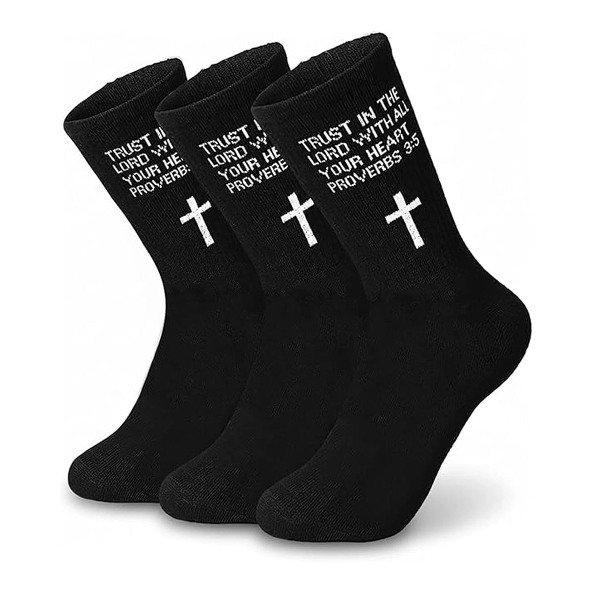 3 Pairs Christian Socks,Novelty Christian Easter Basket Stuffing - Proverbs 3:5 - Black