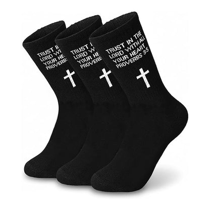 3 Pairs Christian Socks,Novelty Christian Easter Basket Stuffing - Proverbs 3:5 - Black