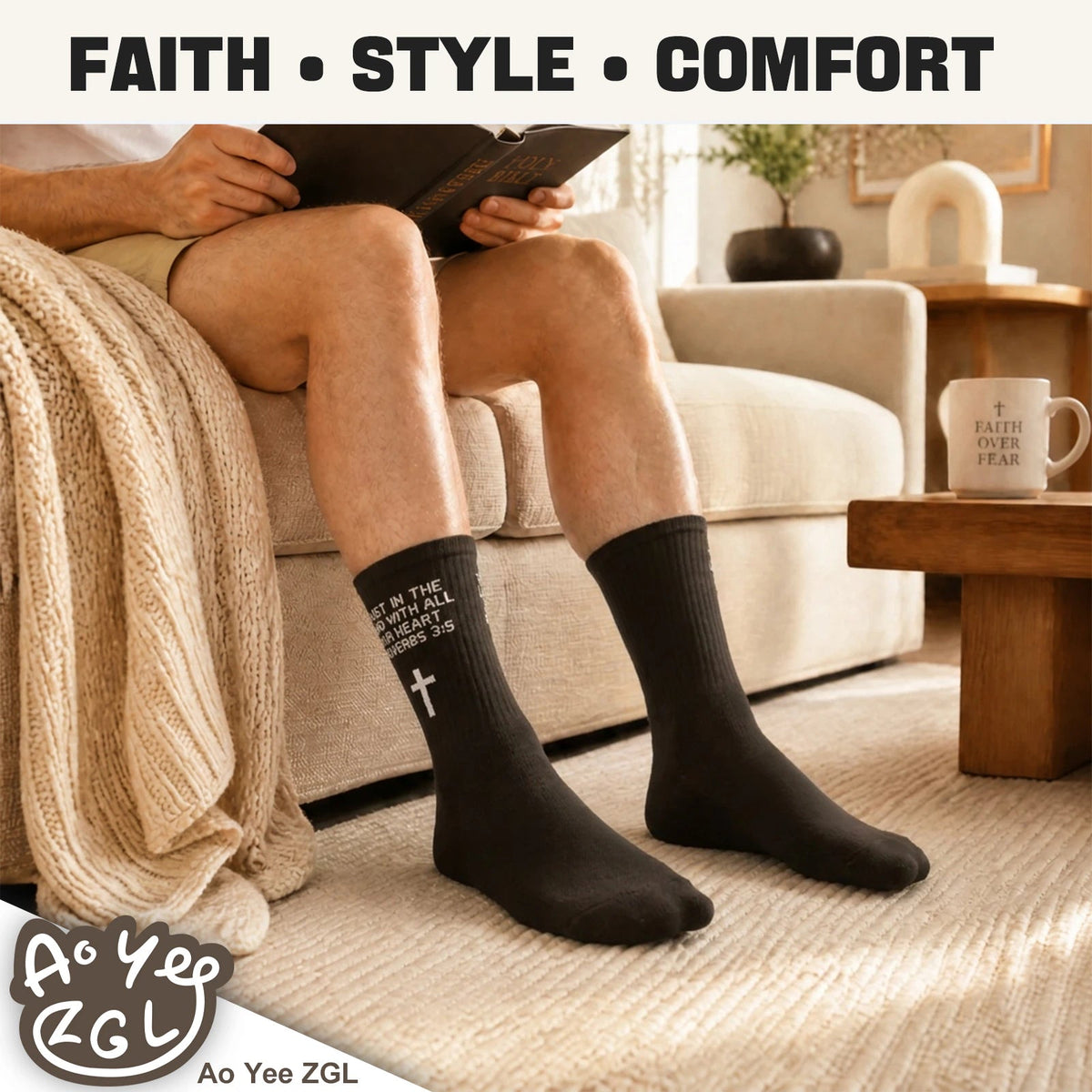 3 Pairs Christian Socks,Novelty Christian Easter Basket Stuffing - Proverbs 3:5 - Black