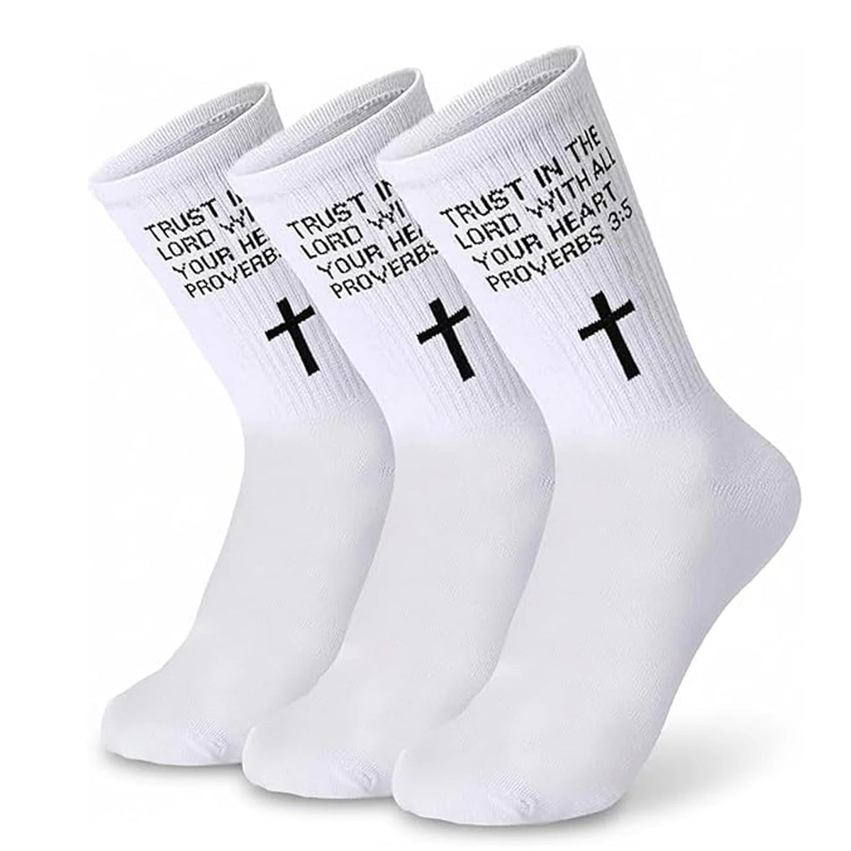 3 Pairs Christian Socks,Novelty Christian Easter Basket Stuffing - Proverbs 3:5 - White
