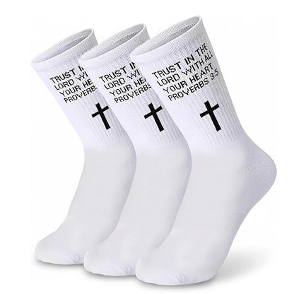 3 Pairs Christian Socks,Novelty Christian Easter Basket Stuffing - Proverbs 3:5 - White