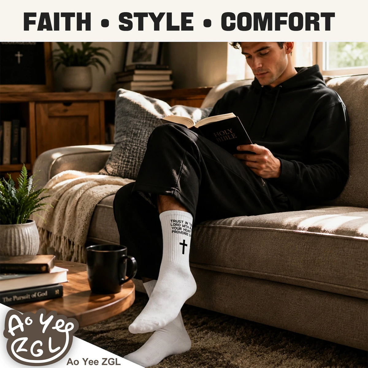 3 Pairs Christian Socks,Novelty Christian Easter Basket Stuffing - Proverbs 3:5 - White