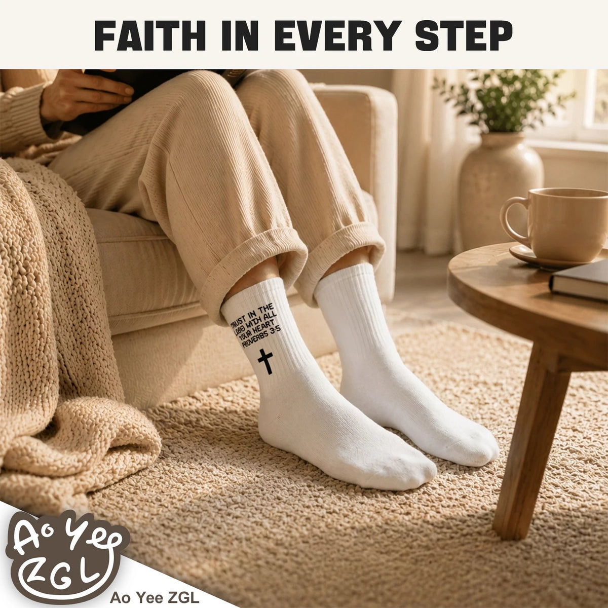 3 Pairs Christian Socks,Novelty Christian Easter Basket Stuffing - Proverbs 3:5 - White