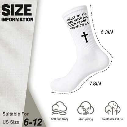 3 Pairs Christian Socks,Novelty Christian Easter Basket Stuffing - Proverbs 3:5 - White
