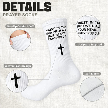 3 Pairs Christian Socks,Novelty Christian Easter Basket Stuffing - Proverbs 3:5 - White