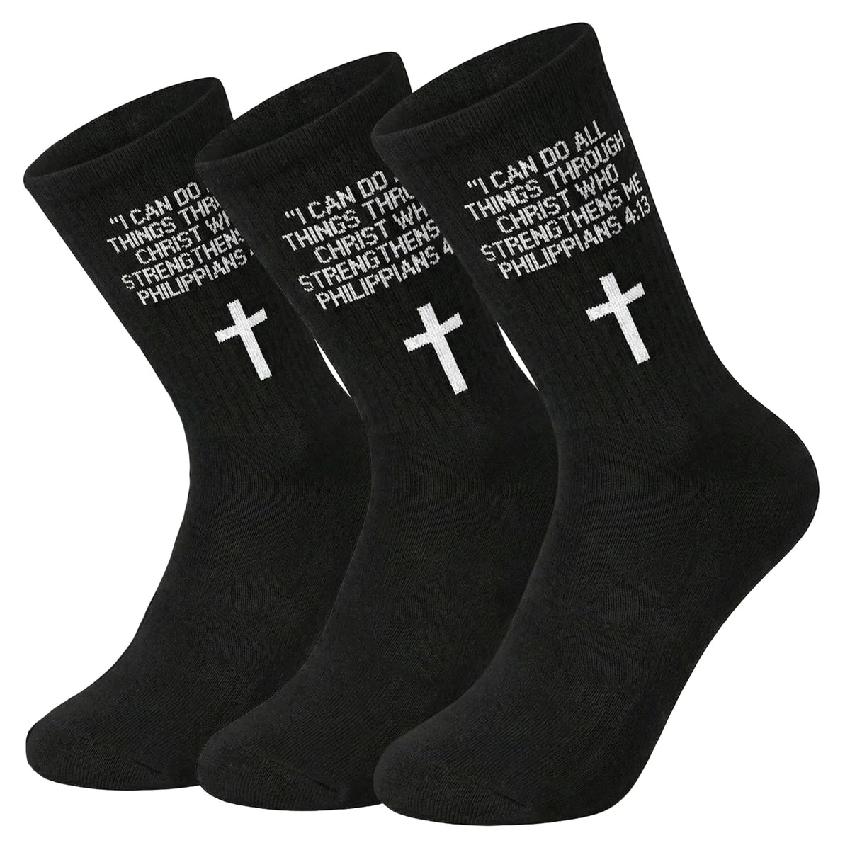3 Pairs Christian Socks,Novelty Christian Easter Basket Stuffing - Philippians 4:13 - Black