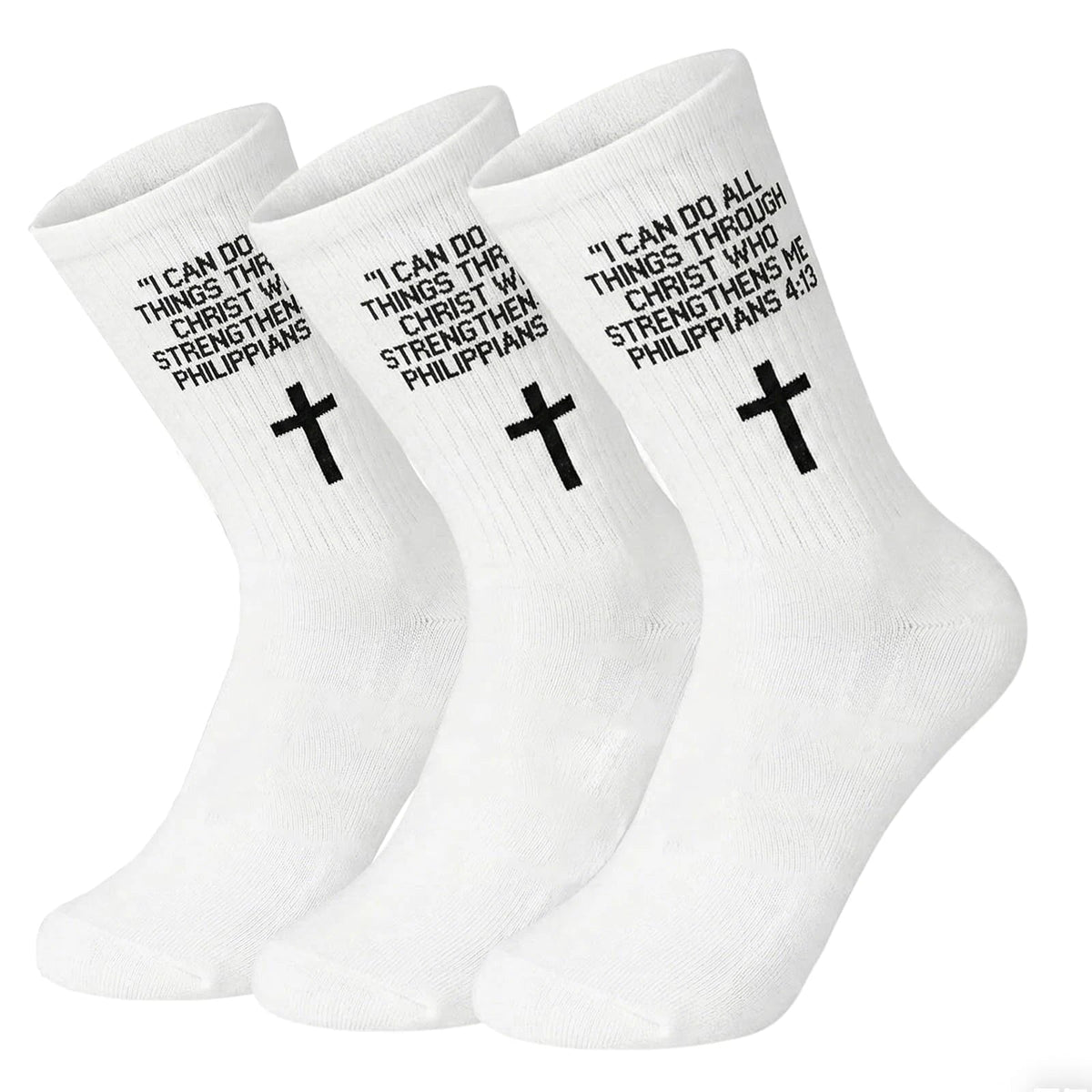 3 Pairs Christian Socks,Novelty Christian Easter Basket Stuffing - Philippians 4:13 - White