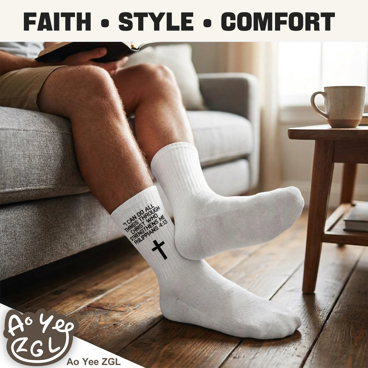 3 Pairs Christian Socks,Novelty Christian Easter Basket Stuffing - Philippians 4:13 - White