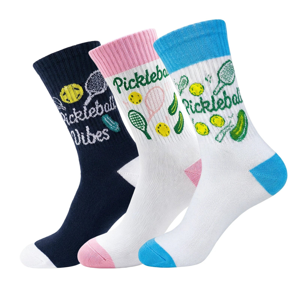 3 Pairs Pickleball Athletic Socks,Women's Sports Ankle Socks,Gifts for Pickleball Lovers and Women - Pink+Blue+Black