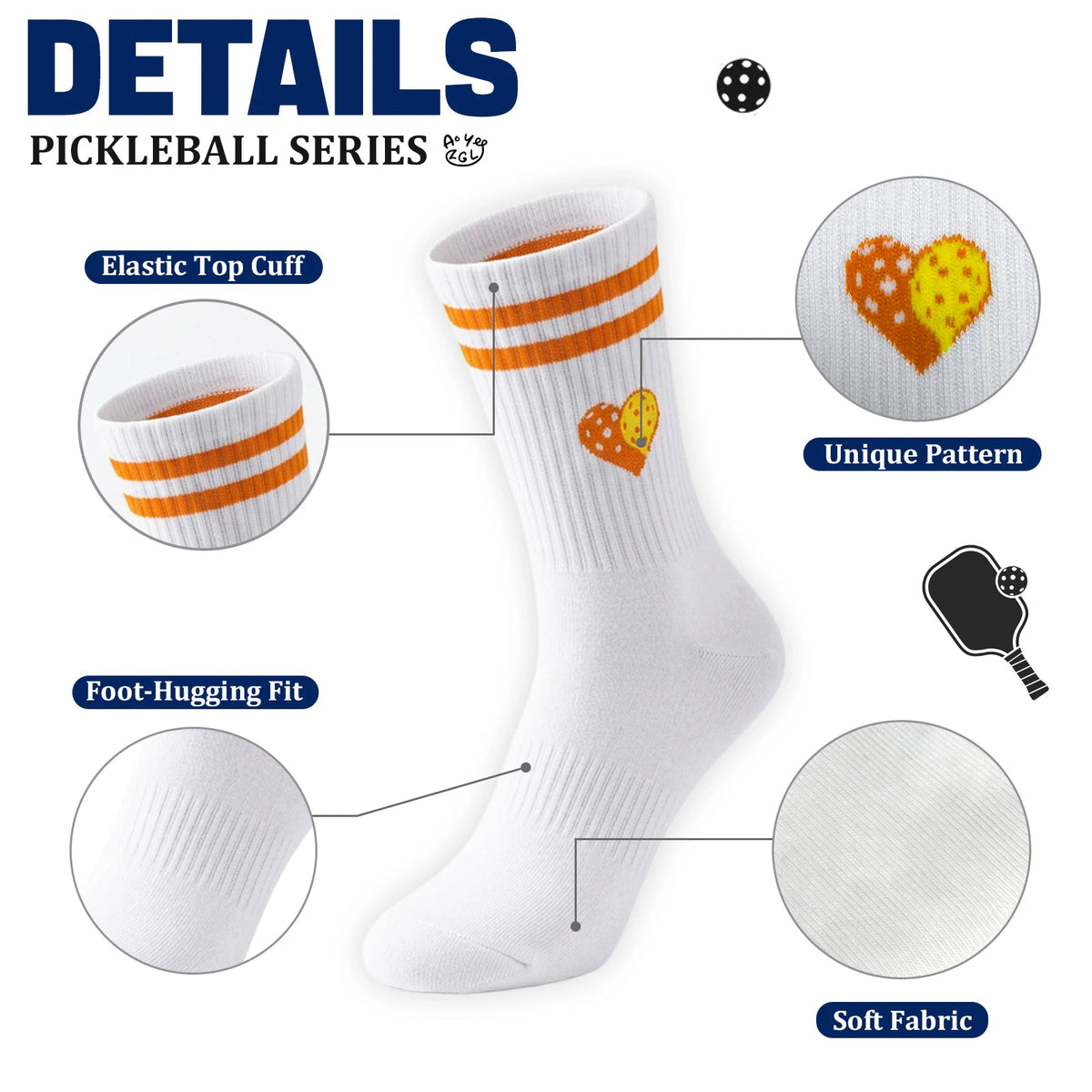 3 Pairs Pickleball Athletic Socks,Women's Sports Ankle Socks,Gifts for Pickleball Lovers and Women - Blue+Green+Orange