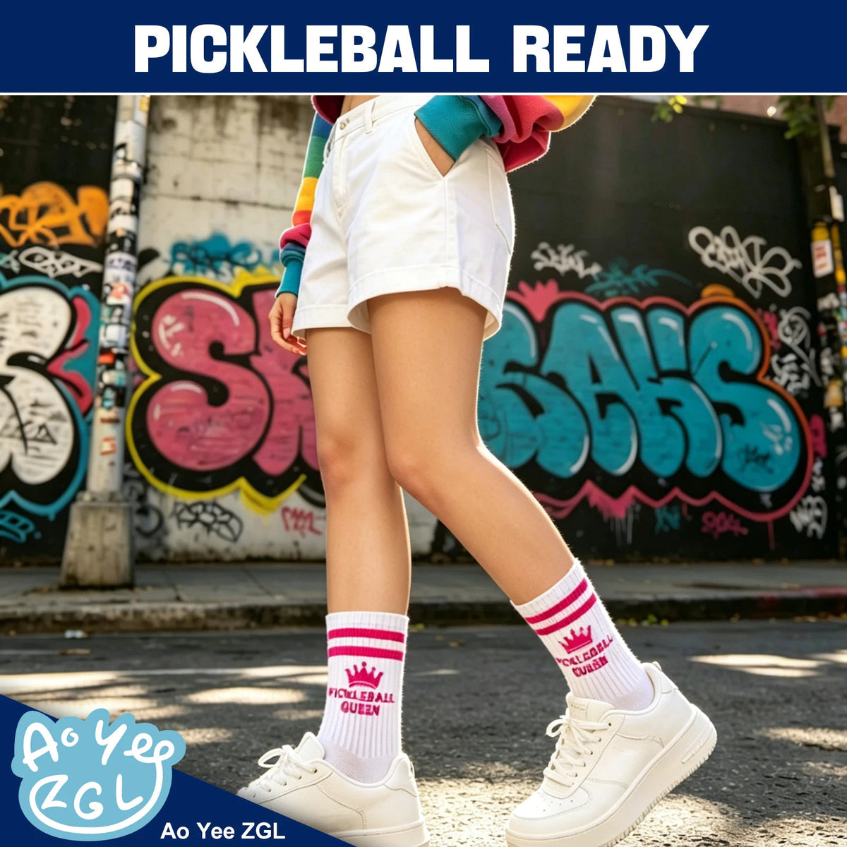 3 Pairs Pickleball Athletic Socks,Women's Sports Ankle Socks,Gifts for Pickleball Lovers and Women - Pink Crown+Blue+Green