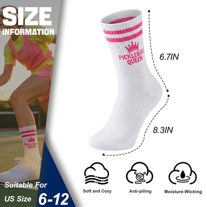 3 Pairs Pickleball Athletic Socks,Women's Sports Ankle Socks,Gifts for Pickleball Lovers and Women - Pink Crown+Blue+Green