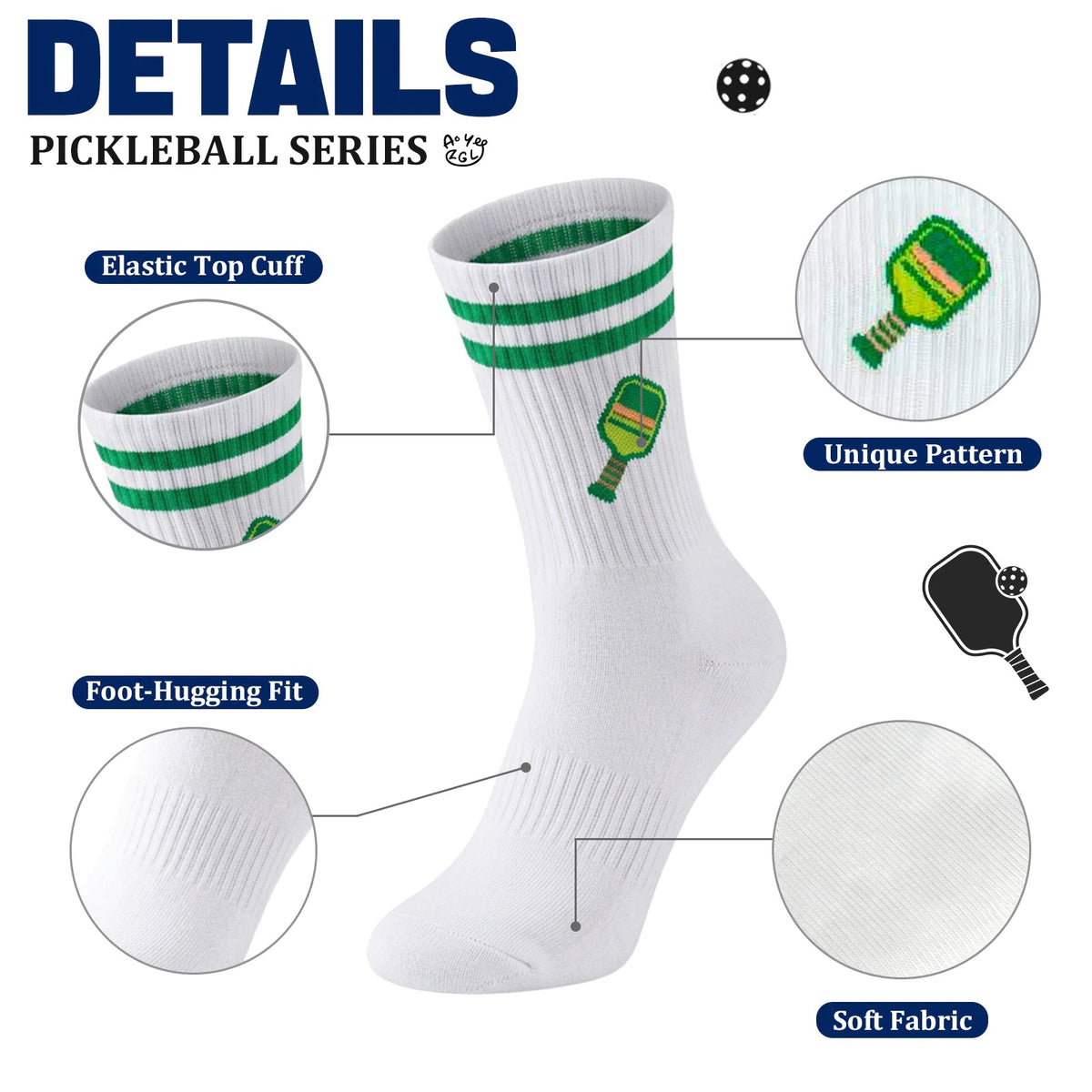 3 Pairs Pickleball Athletic Socks,Women's Sports Ankle Socks,Gifts for Pickleball Lovers and Women - Pink Crown+Blue+Green