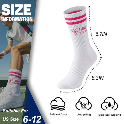 3 Pairs Pickleball Athletic Socks,Women's Sports Ankle Socks,Gifts for Pickleball Lovers and Women - Pink Racket+Blue+Green