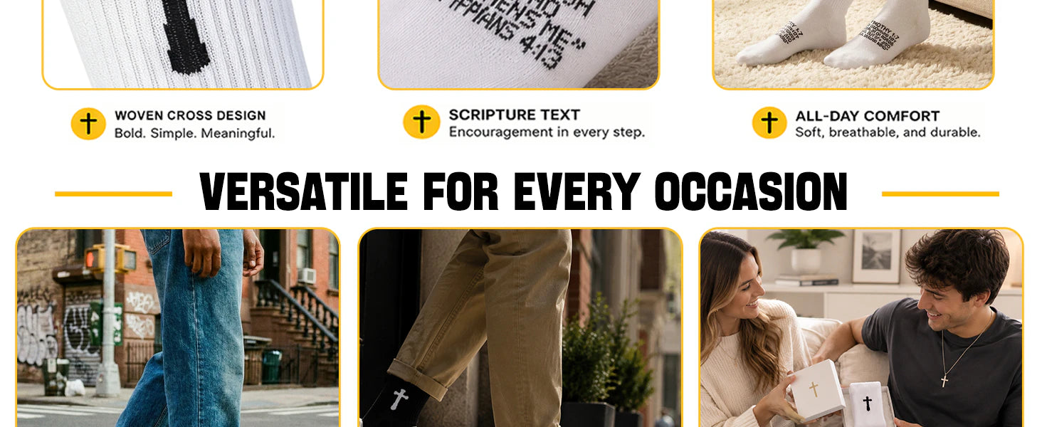 Ao Yee ZGL 24 Pairs Cross Prayer Crew Socks,Christians Socks for Men details 2