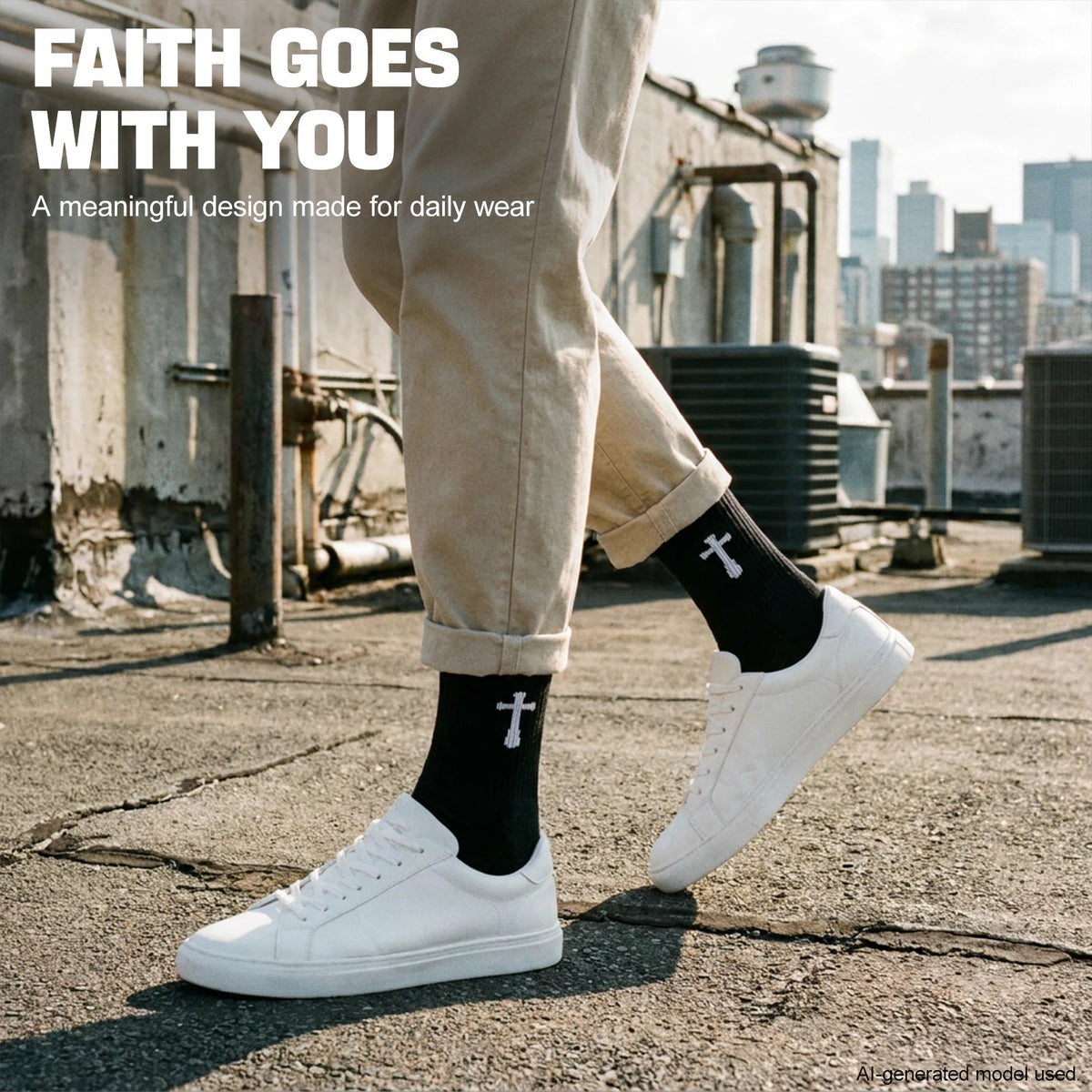 Ao Yee ZGL 24 Pairs Cross Prayer Crew Socks,Christians Socks for Men - Matthew 19:26 - Black