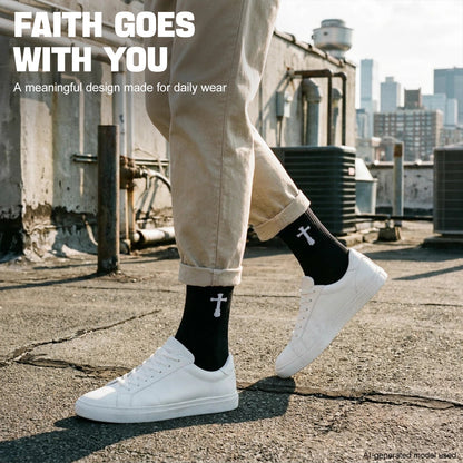 Ao Yee ZGL 24 Pairs Cross Prayer Crew Socks,Christians Socks for Men - Matthew 19:26 - Black