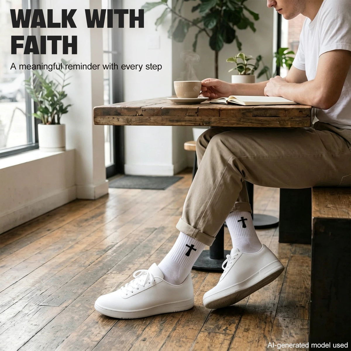Ao Yee ZGL 24 Pairs Cross Prayer Crew Socks,Christians Socks for Men - Matthew 19:26 - White