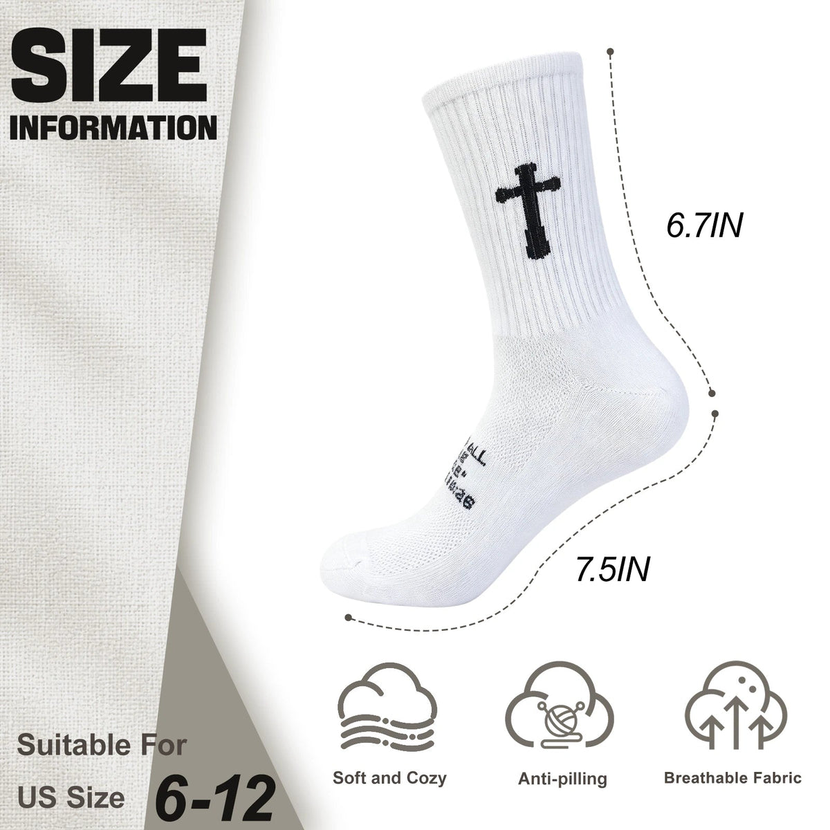 Ao Yee ZGL 24 Pairs Cross Prayer Crew Socks,Christians Socks for Men - Matthew 19:26 - White