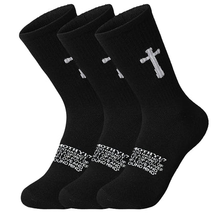 Ao Yee ZGL 24 Pairs Cross Prayer Crew Socks,Christians Socks for Men - 2 Timothy 1:7 - Black