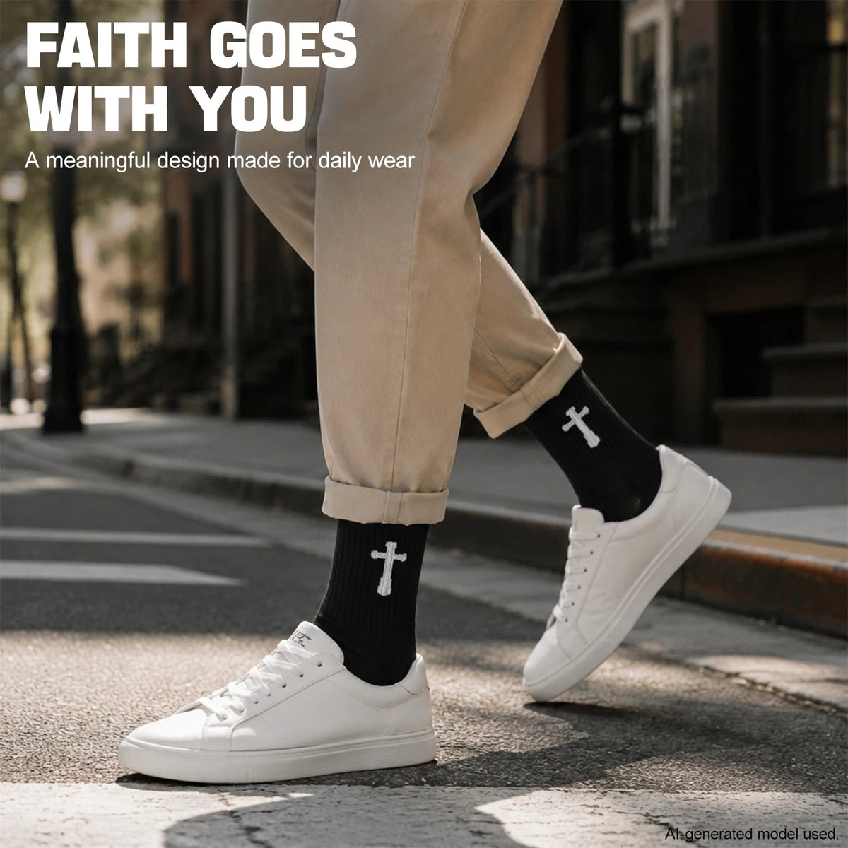 Ao Yee ZGL 24 Pairs Cross Prayer Crew Socks,Christians Socks for Men - 2 Timothy 1:7 - Black