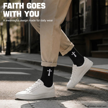 Ao Yee ZGL 24 Pairs Cross Prayer Crew Socks,Christians Socks for Men - 2 Timothy 1:7 - Black