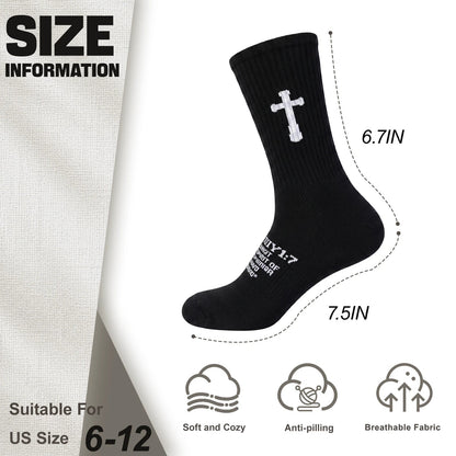 Ao Yee ZGL 24 Pairs Cross Prayer Crew Socks,Christians Socks for Men - 2 Timothy 1:7 - Black
