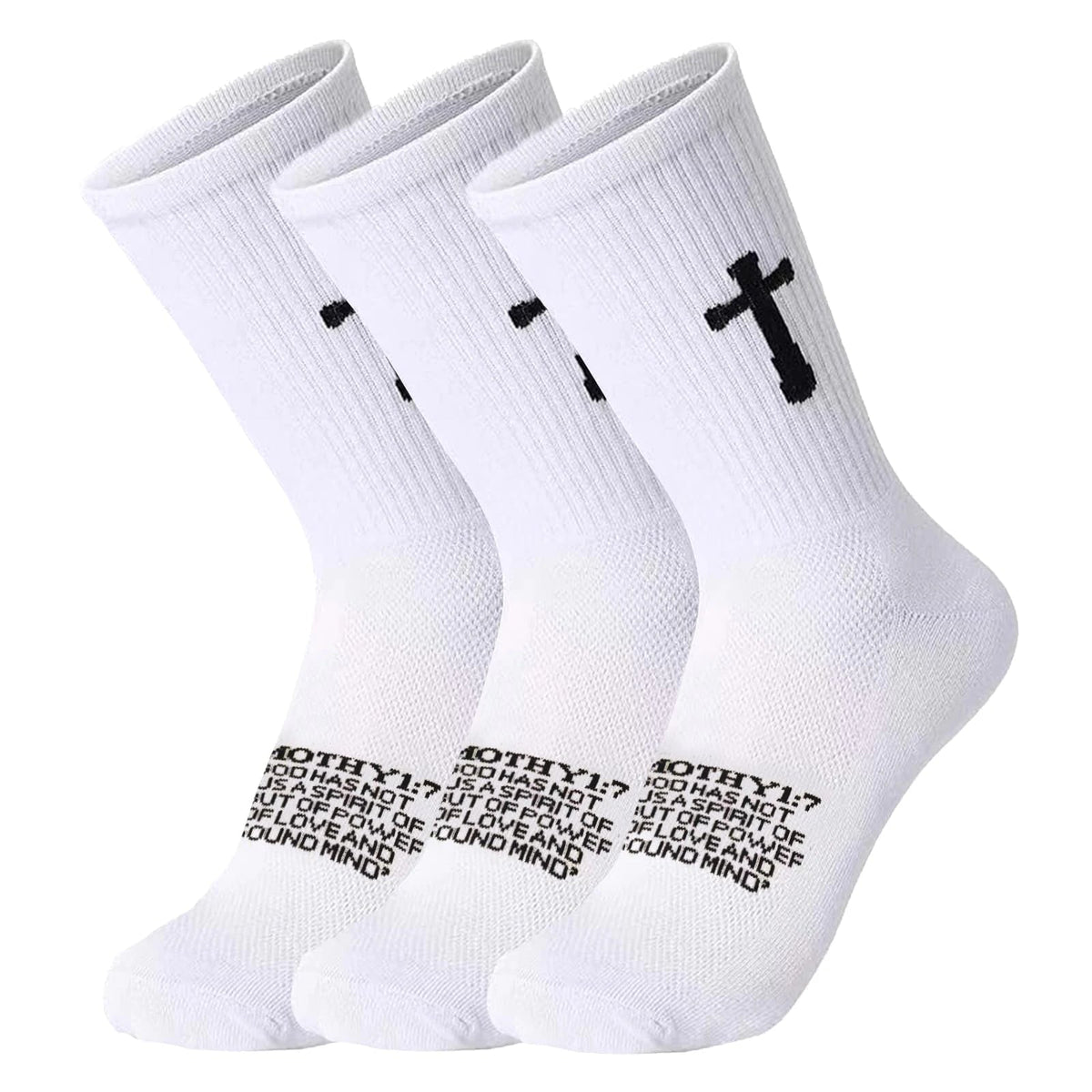 Ao Yee ZGL 24 Pairs Cross Prayer Crew Socks,Christians Socks for Men - 2 Timothy 1:7 - White