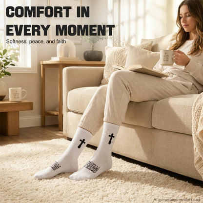 Ao Yee ZGL 24 Pairs Cross Prayer Crew Socks,Christians Socks for Men - 2 Timothy 1:7 - White