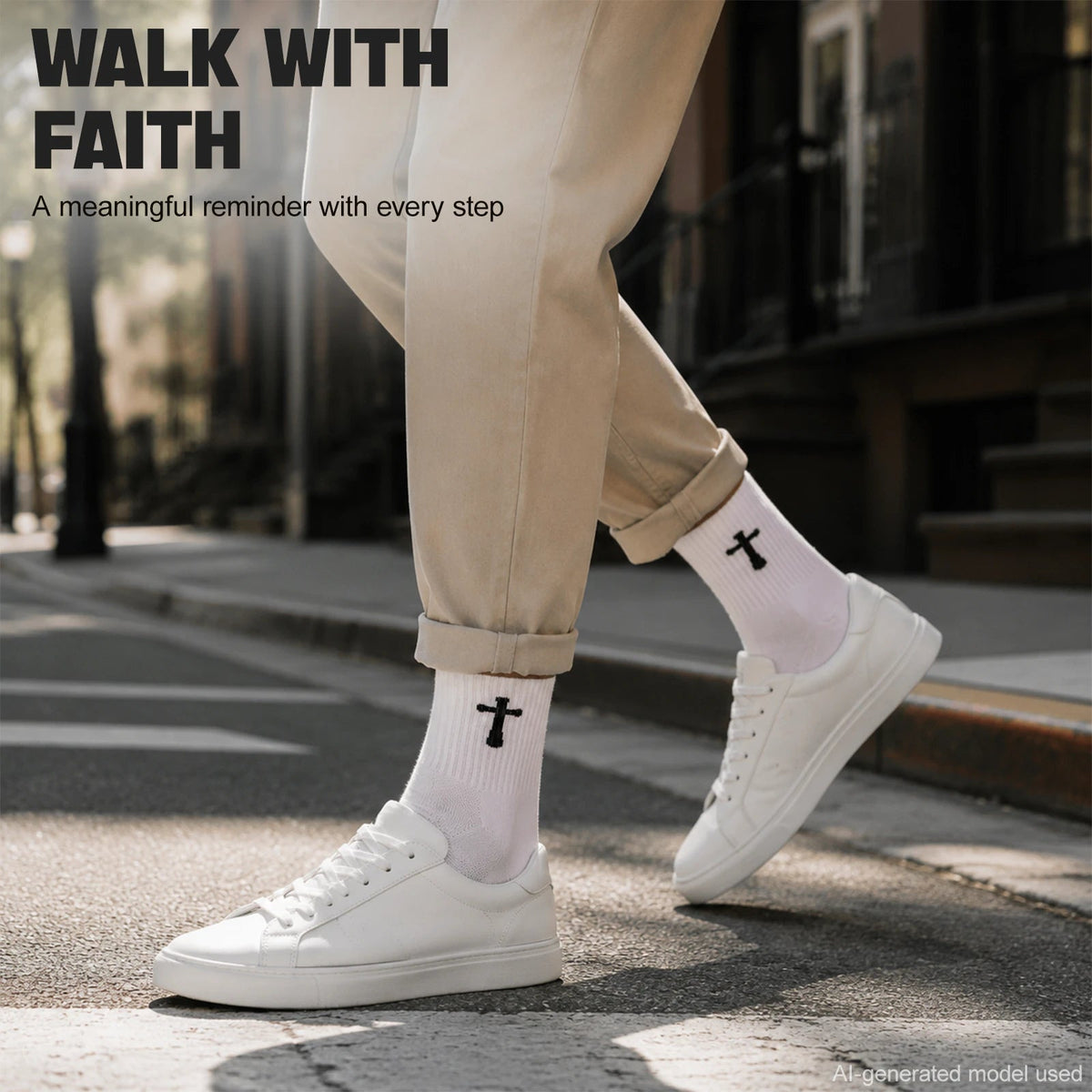 Ao Yee ZGL 24 Pairs Cross Prayer Crew Socks,Christians Socks for Men - 2 Timothy 1:7 - White