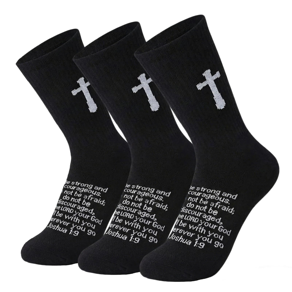 Ao Yee ZGL 24 Pairs Cross Prayer Crew Socks,Christians Socks for Men - Joshua 1:9 - Black