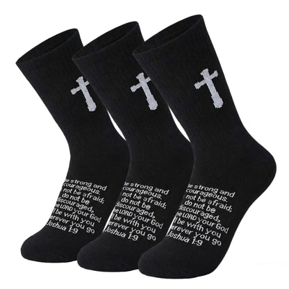 Ao Yee ZGL 24 Pairs Cross Prayer Crew Socks,Christians Socks for Men - Joshua 1:9 - Black