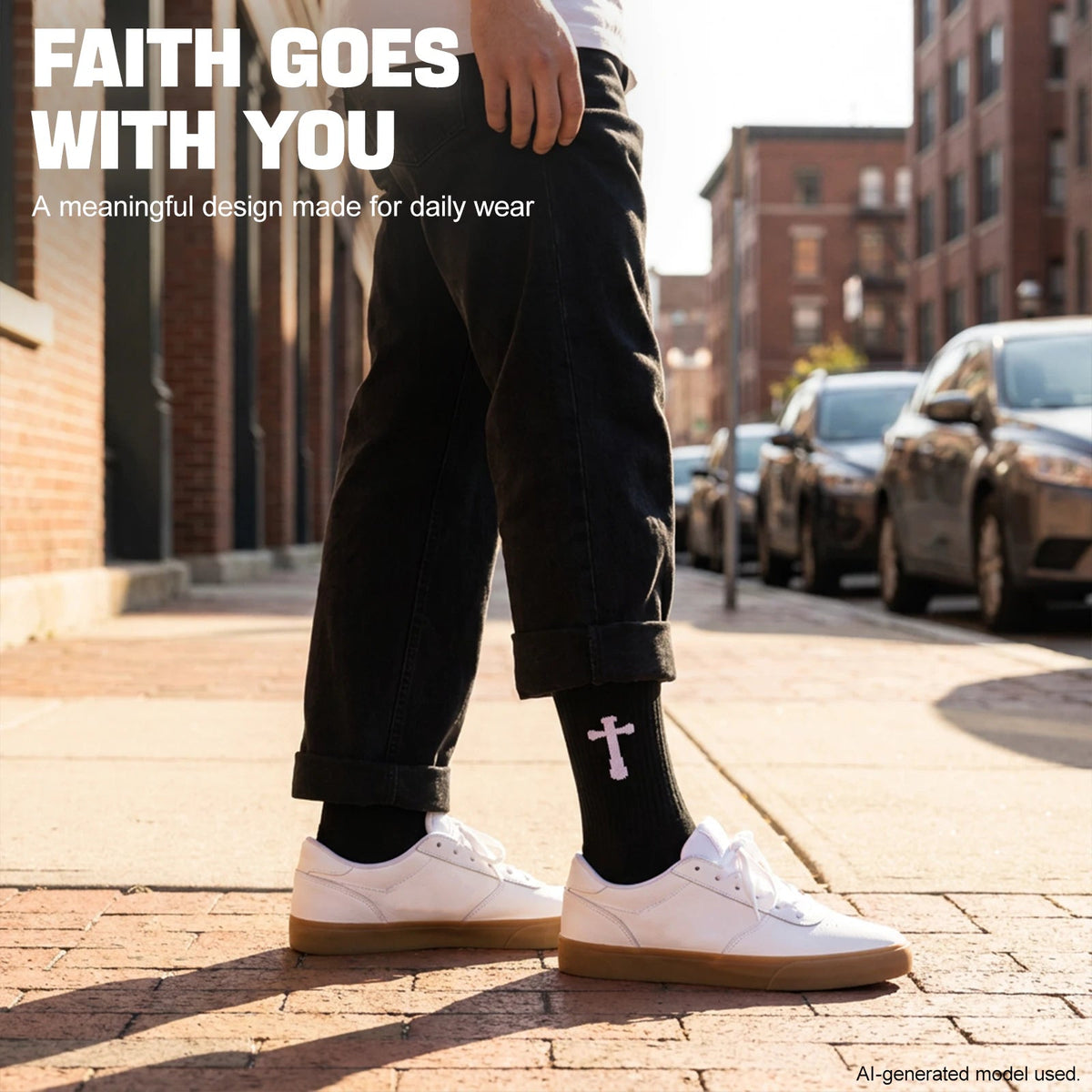 Ao Yee ZGL 24 Pairs Cross Prayer Crew Socks,Christians Socks for Men - Joshua 1:9 - Black