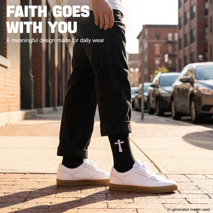 Ao Yee ZGL 24 Pairs Cross Prayer Crew Socks,Christians Socks for Men - Joshua 1:9 - Black