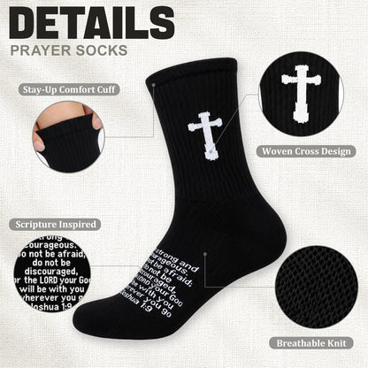 Ao Yee ZGL 24 Pairs Cross Prayer Crew Socks,Christians Socks for Men - Joshua 1:9 - Black