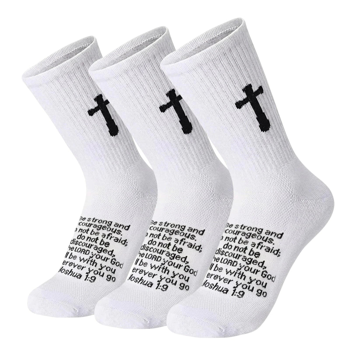 Ao Yee ZGL 24 Pairs Cross Prayer Crew Socks,Christians Socks for Men - Joshua 1:9 - White